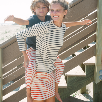 women's cream and navy stripe long sleeve tee