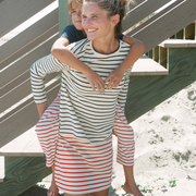 women's cream and navy stripe long sleeve tee