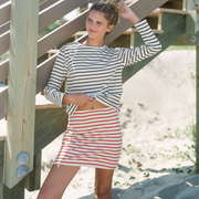 women's cream and red stripe skirt
