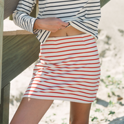 women's cream and red stripe skirt