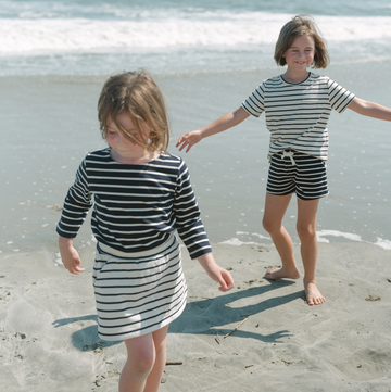 girls cream and navy stripe skirt with shorts