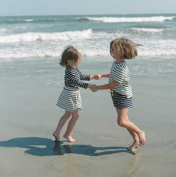 unisex navy and cream stripe short