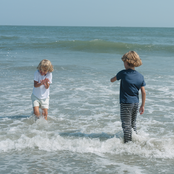 unisex cream and powder blue stripe short