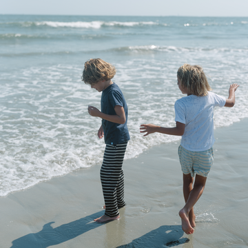 unisex cream and powder blue stripe short