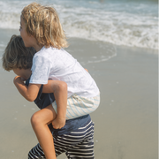 unisex cream and powder blue stripe short