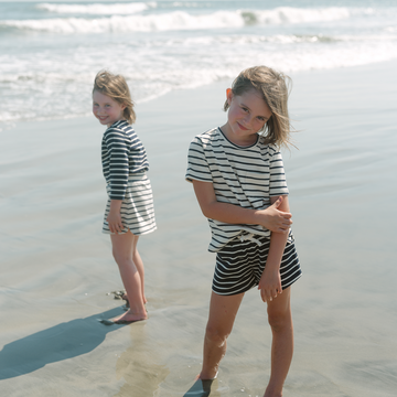 unisex navy and cream stripe short