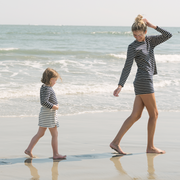 girls cream and navy stripe skirt with shorts