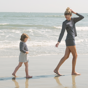 girls cream and navy stripe skirt with shorts