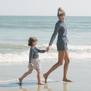women's navy and cream stripe long sleeve tee