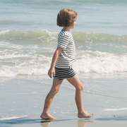 unisex cream and navy stripe boatneck tee