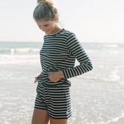 women's navy and cream stripe short
