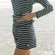 women's navy and cream stripe short