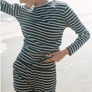 women's navy and cream stripe long sleeve tee