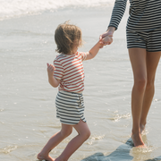 unisex cream and red stripe boatneck tee
