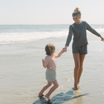 girls cream and navy stripe skirt with shorts