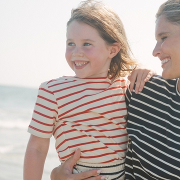 unisex cream and red stripe boatneck tee
