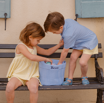 sky blue gingham quilted easter bucket