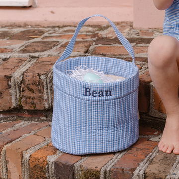 sky blue gingham quilted easter bucket