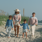 unisex light blue and peach stripe knit sweater