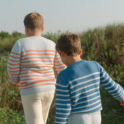 unisex light blue and peach stripe knit sweater