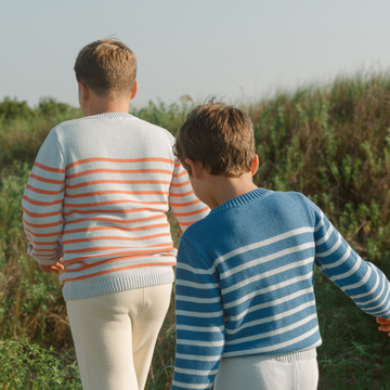unisex light blue and peach stripe knit sweater