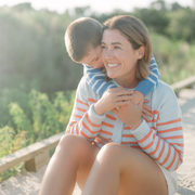 women's light blue and peach stripe cropped knit cardigan