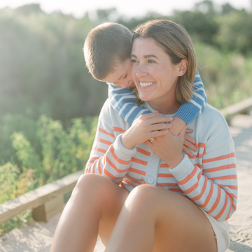 women's light blue and peach stripe cropped knit cardigan