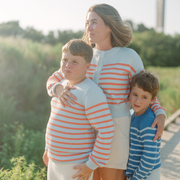 unisex light blue and peach stripe knit sweater