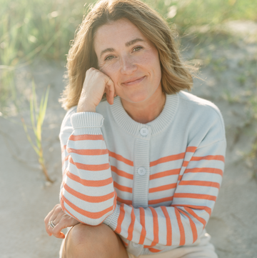 women's light blue and peach stripe cropped knit cardigan