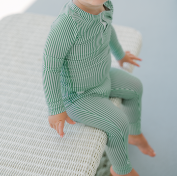 unisex hunter green stripe henley pima pajamas set