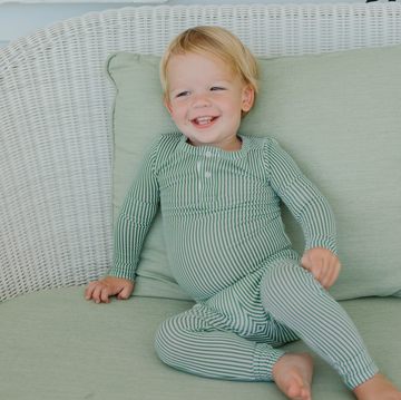 unisex hunter green stripe henley pima pajamas set