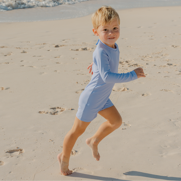 unisex sky blue gingham rashguard one piece