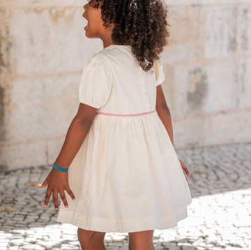 girls crème smocked puff sleeve dress