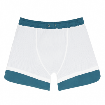 men's teal and dusk blue colorblock boardie