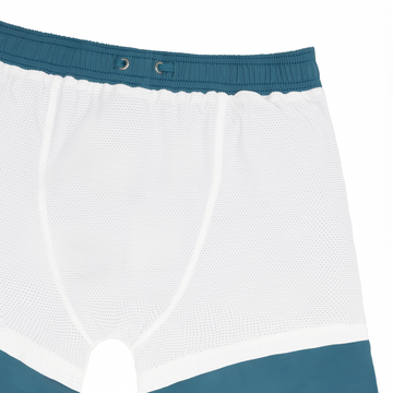 men's teal and dusk blue colorblock boardie