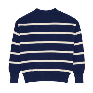 women's navy and cream wide stripe knit sweater