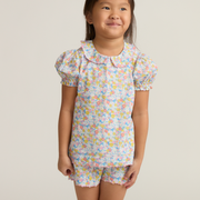 girls jasmine blossom puff sleeve top and short set