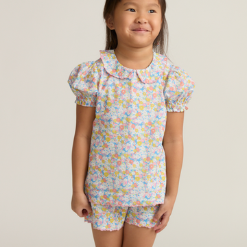 girls jasmine blossom puff sleeve top and short set