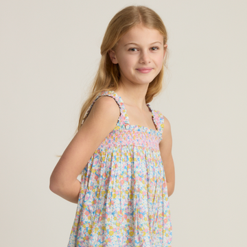 girls jasmine blossom smocked ruffle strap dress