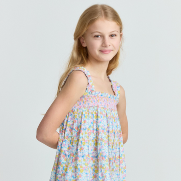 girls jasmine blossom smocked ruffle strap dress