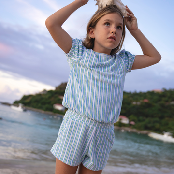 girls tamarin stripe french terry top and short set