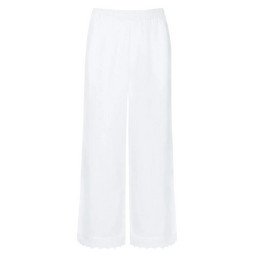 women's white scalloped linen beach pant