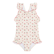 girls summer cherries ruffle edge one piece