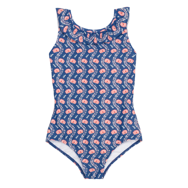 girls navy primrose ruffle collar one piece – minnow
