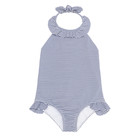 women's pique halter ruffle hem mini swim dress swimsuit girls harbor stripe one piece – minnow Skirt