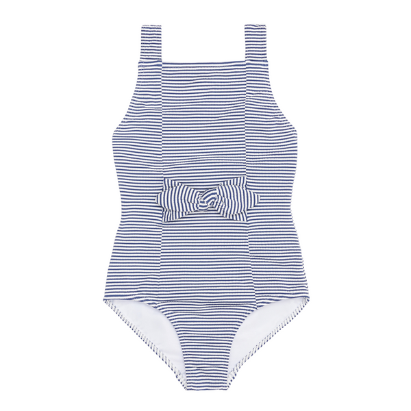 girls harbor stripe tie-front one piece – minnow