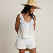 women's white scalloped short