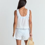women's white scalloped button up tank