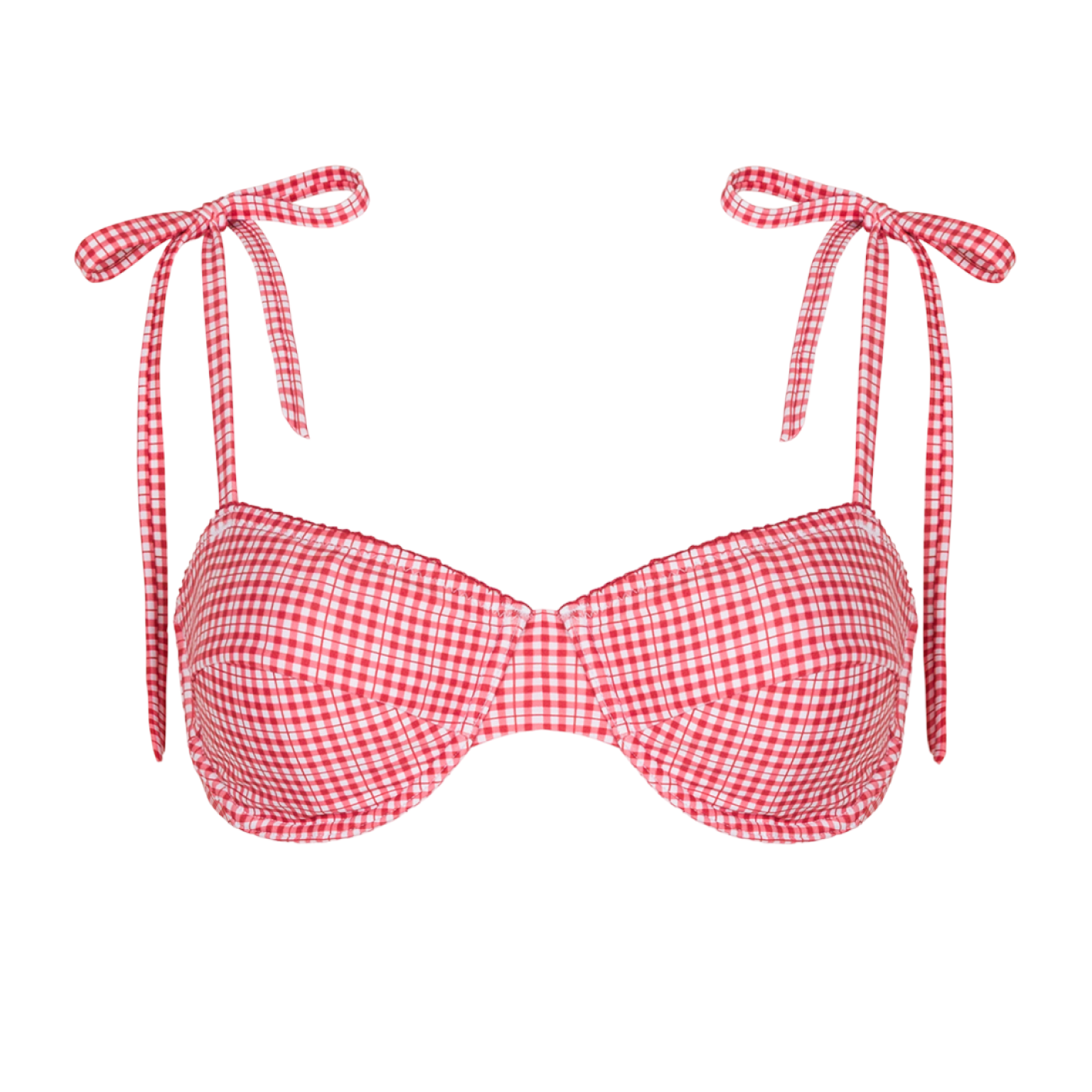 women's poppy gingham cup bikini top with tie straps – minnow