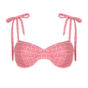 women's poppy gingham cup bikini top with tie straps